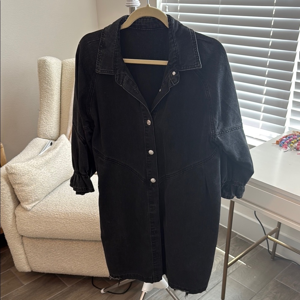 Black Denim Button-Up Dress